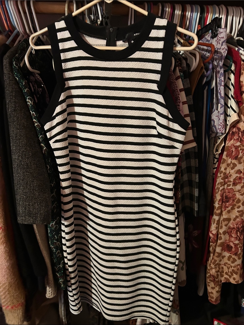 Aqua Black and White Striped Sleeveless Sheath Dress